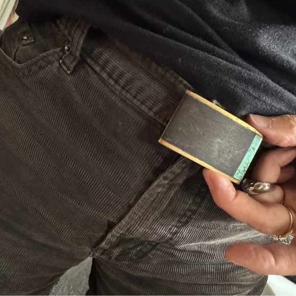 ‘Sky West’ handmade wood-Brass-Turquoise belt buckle - Picture 6 of 6